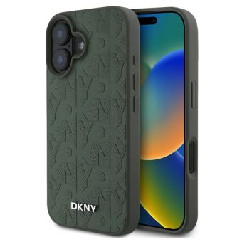 Obal DKNY PU Leather Grid Pattern Magsafe Apple iPhone 16 DKHMP16SPSGPHMN zelený