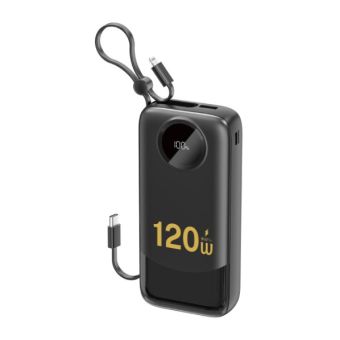Dudao K13Pro Powerbank 20000mAh PD 22.5W, vstavané káble (USB-C, Lightning), čierna