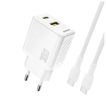 Dudao A27TCEU GaN USB-C,USB-A 30W + USB-C kábel, biela