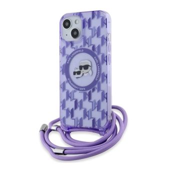 Obal Karl Lagerfeld IML Crossbody Monogram Karl & Choupette Head MagSafe Apple iPhone 13/14/15 KLHMP15SHCKCKLCU fialový