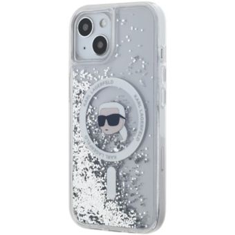 Obal Karl Lagerfeld Liquid Glitter Karl Head Magsafe Apple iPhone 15 KLHMP15SLGKISGH Transparent