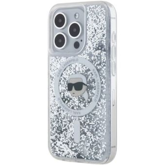 Obal Karl Lagerfeld Liquid Glitter Karl Head MagSafe Apple iPhone 15 Pro KLHMP15LLGKISGH Transparent