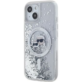 Obal Karl Lagerfeld Liquid Glitter Karl and Choupette Heads MagSafe Apple iPhone 15 KLHMP15SLGKCSGH Transparent