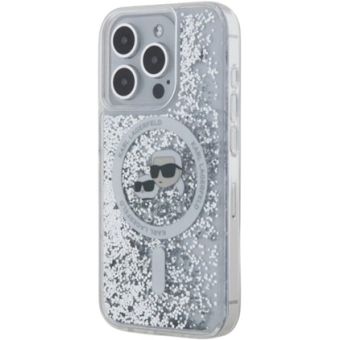 Obal Karl Lagerfeld Liquid Glitter Karl and Choupette Heads MagSafe Apple iPhone 15 Pro Max KLHMP15XLGKCSGH Transparent