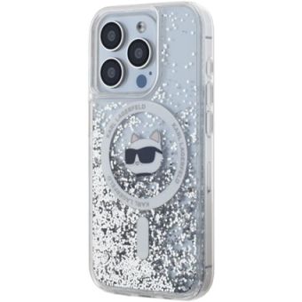 Obal Karl Lagerfeld Liquid Glitter Choupette Head MagSafe Apple iPhone 15 Pro KLHMP15LLGCHSGH Transparent