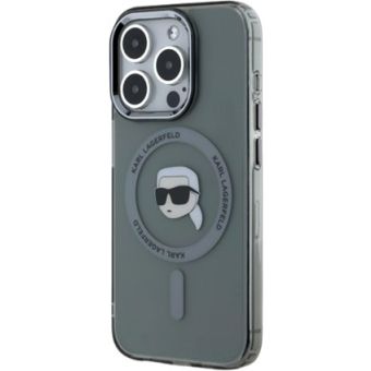 Obal Karl Lagerfeld IML Karl Head Metal Frame MagSafe Apple iPhone 15 Pro KLHMP15LHLSKIK Black