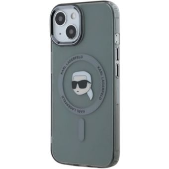 Obal Karl Lagerfeld IML Karl Head Metal Frame MagSafe Apple iPhone 15 KLHMP15SHLSKIK Black