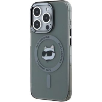 Obal Karl Lagerfeld IML Choupette Head Metal Frame MagSafe Apple iPhone 15 Pro KLHMP15LHLSCHK Black