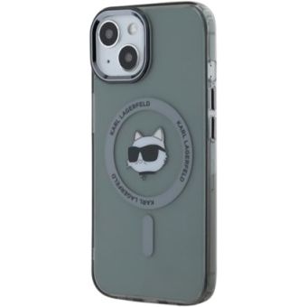 Obal Karl Lagerfeld IML Choupette Head Metal Frame MagSafe Apple iPhone 15 KLHMP15SHLSCHK Black