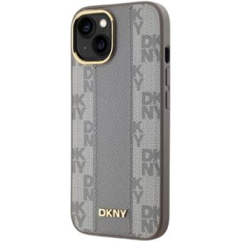 Obal DKNY PU Leather Checkered Pattern Magsafe Apple iPhone 15 DKHMP15SPCPVSLE Beige