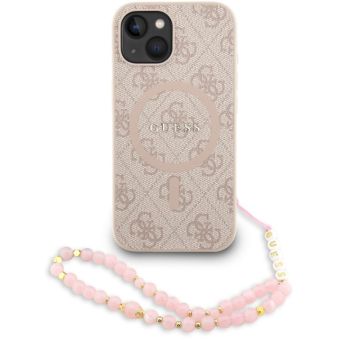 Obal Guess PU Leather 4G Colored Ring Strap MagSafe Apple iPhone 15 GUHMP15SP4GREGSP ružový