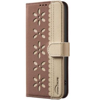 Obal Pattern Book Flower RFID ochrana Xiaomi Redmi A7 Pro hnedý