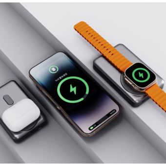 Dudao K29 PD MagSafe, 20W 10000mAh, stojan + vstavané káble, šedá