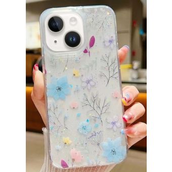 Obal Floral Epoxy TPU Apple iPhone 17 Pro modré kvietky