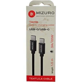 Mizuro Textile, USB-C/USB-C 60W 3A, 1.5m, čierny