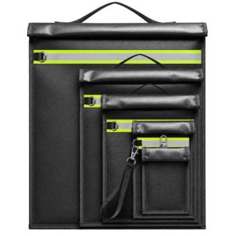 OTN-5R Set of 5 Fireproof RFID Blocking Bags with Handle and Reflector, čierny