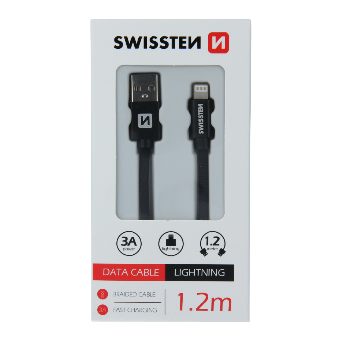 Kábel USB/Lightning (8 pin) Swissten 3.0A 1,2 m čierny