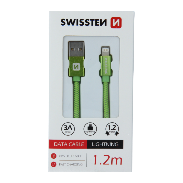 Kábel USB/Lightning (8 pin) Swissten 3.0A 1,2 m zelený