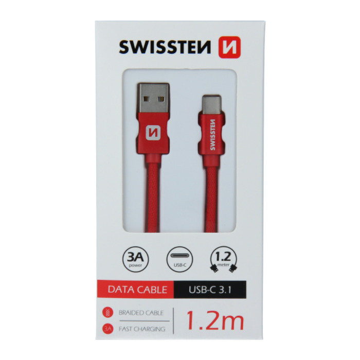 Kábel Swissten USB/USB-C 3.0A 1,2 m červený