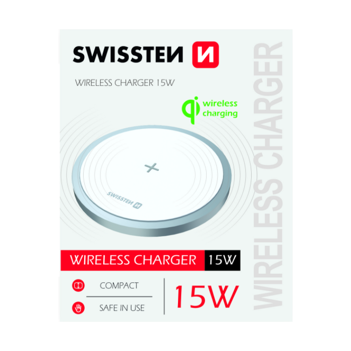 Bezdrôtová nabíjačka Swissten Wireless 15W biela