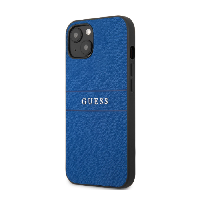 Plastové puzdro Guess na Apple iPhone 13 GUHCP13MPSASBBL Leather Saffiano modré
