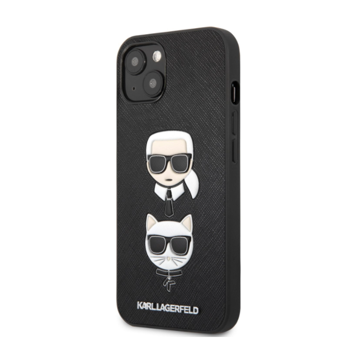 Plastové puzdro Karl Lagerfeld na Apple iPhone 13 mini KLHCP13SSAKICKCBK Saffiano Karl and Choupette Heads čierne