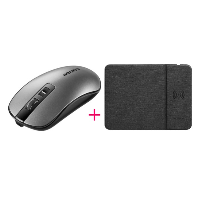 Optická myš Canyon CNS-CMSW18DG, Wireless silent USB, QI + Canyon CNS-CMPW5, podložka pod myš s QI