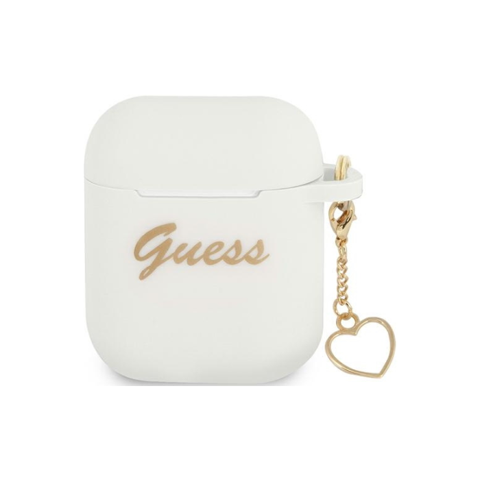 Silikónové puzdro Guess na Apple Airpods / Airpods 2 GUA2LSCHSH Heart Charm biele