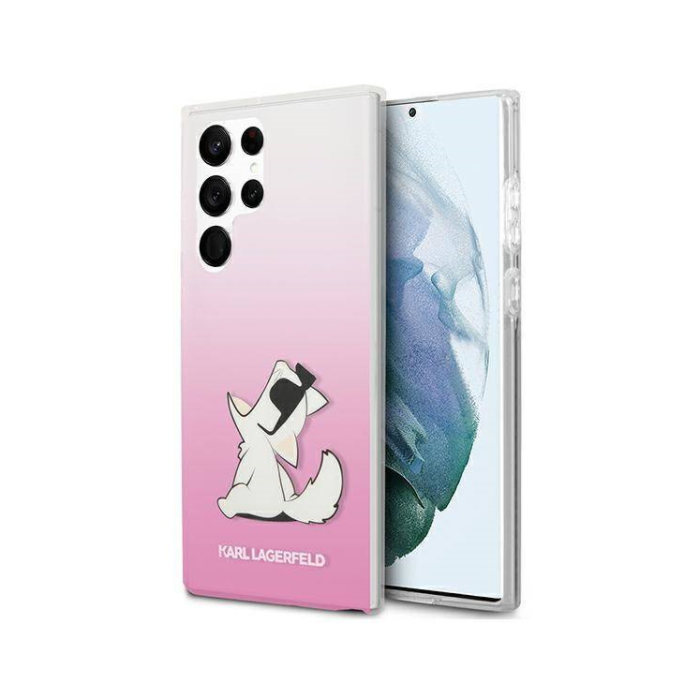 Plastové puzdro Karl Lagerfeld Samsung Galaxy S22 5G KLHCS22SCFNRCPI Choupette Eat Gradient ružové 