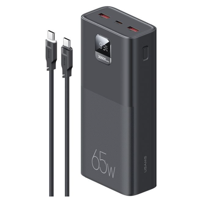 Powerbank USAMS PB68 30000mAh 65W QC 3.0 PD Fast Charge + USB-C/USB-C Cable 100W black (US-CD185)