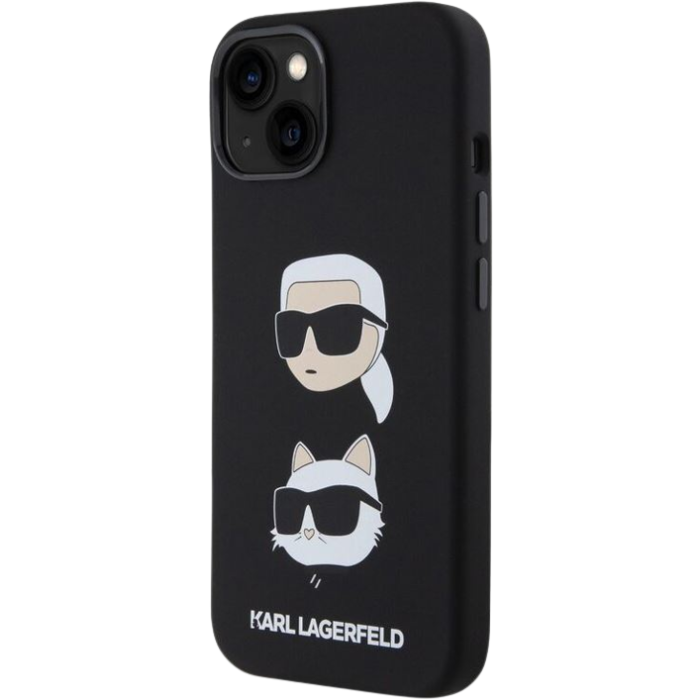 Silikónové puzdro Karl Lagerfeld na Apple iPhone 15 KLHCP15SSDHKCNK Liquid Silicone Karl and Choupette Heads čierne