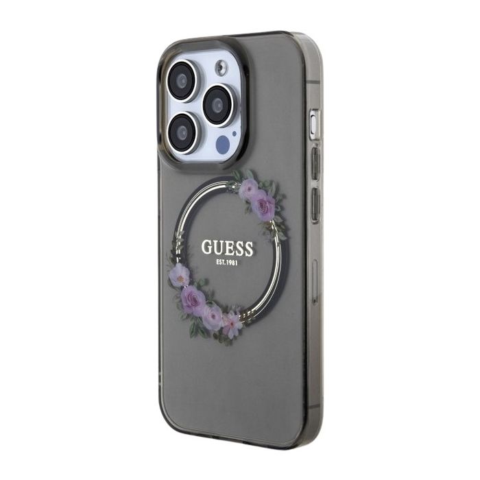 Guess PC/TPU Flowers Ring Glossy Logo MagSafe Apple iPhone 15 Pro Max GUHMP15XHFWFCK Black