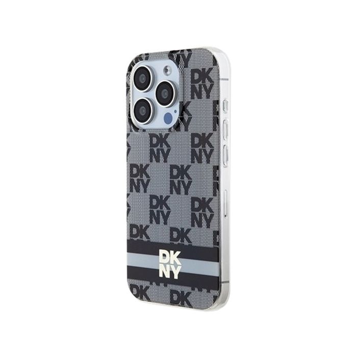 DKNY  PC/TPU Checkered Pattern W Printed Stripes MagSafe Apple Phone 15 Pro Max DKHMP15XHCPTSP Black