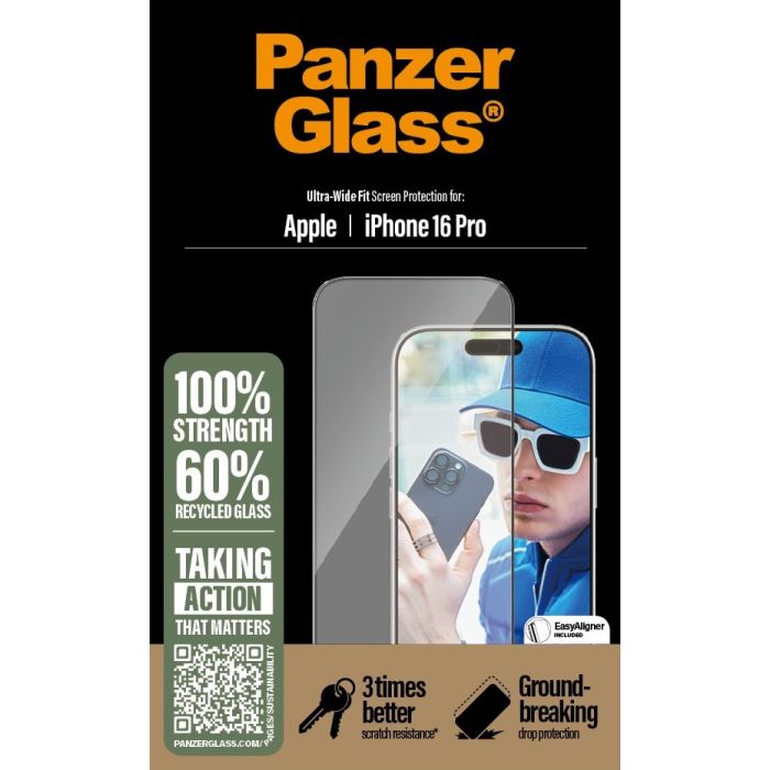 PanzerGlass - Tvrdené sklo UWF s aplikátorom pre Apple iPhone 16 Pro, čierna