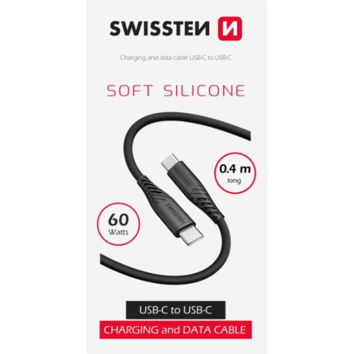 SWISSTEN SOFT SILICONE USB-C/USB-C 3A 60W 0,4m čierny