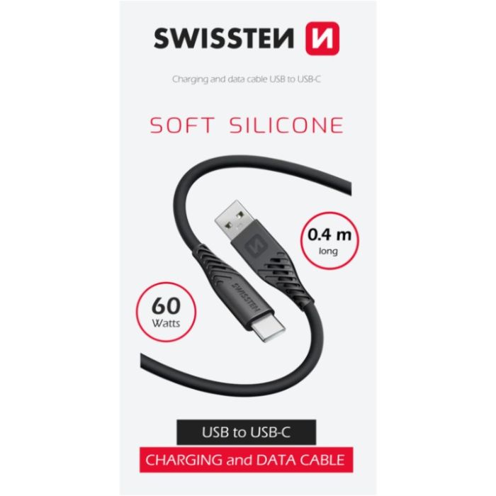 SWISSTEN SOFT SILICONE USB-A/USB-C 3A 60W 0,4 M čierny