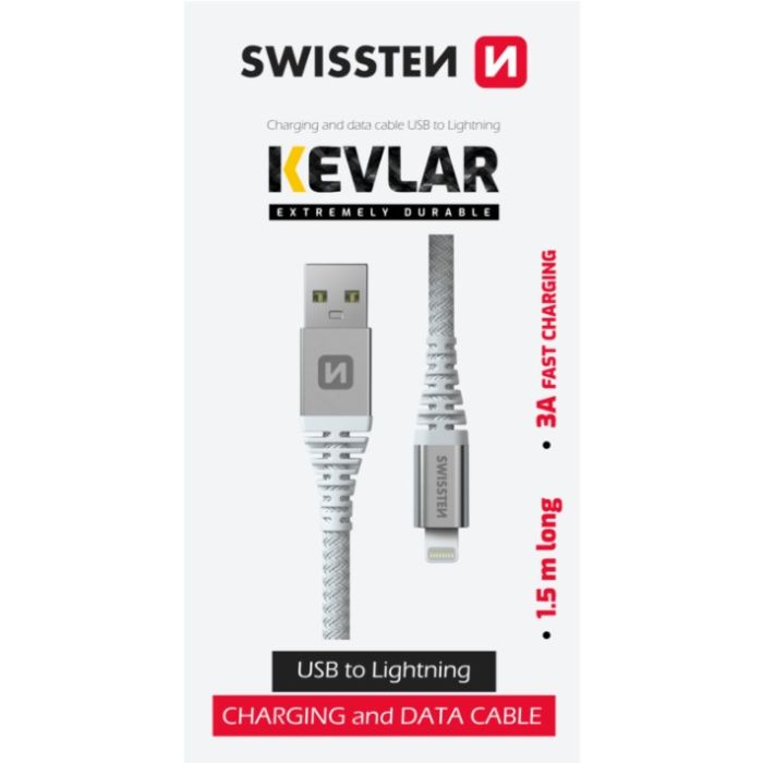 SWISSTEN KEVLAR USB-A/LIGHTNING 3A 60W 1,5m biely