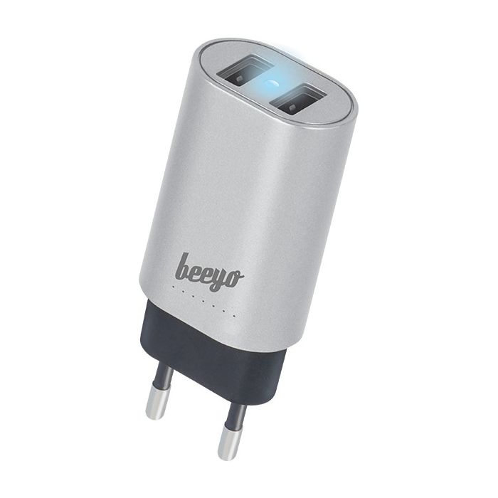 Beeyo travel charger 3,4A silver DOUBLE USB WALL CHARGER