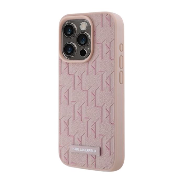 Karl Lagerfeld PU Leather Monogram Metal Logo Magsafe Apple iPhone 15 Pro Max KLHMP15XPKHPORPP Pink