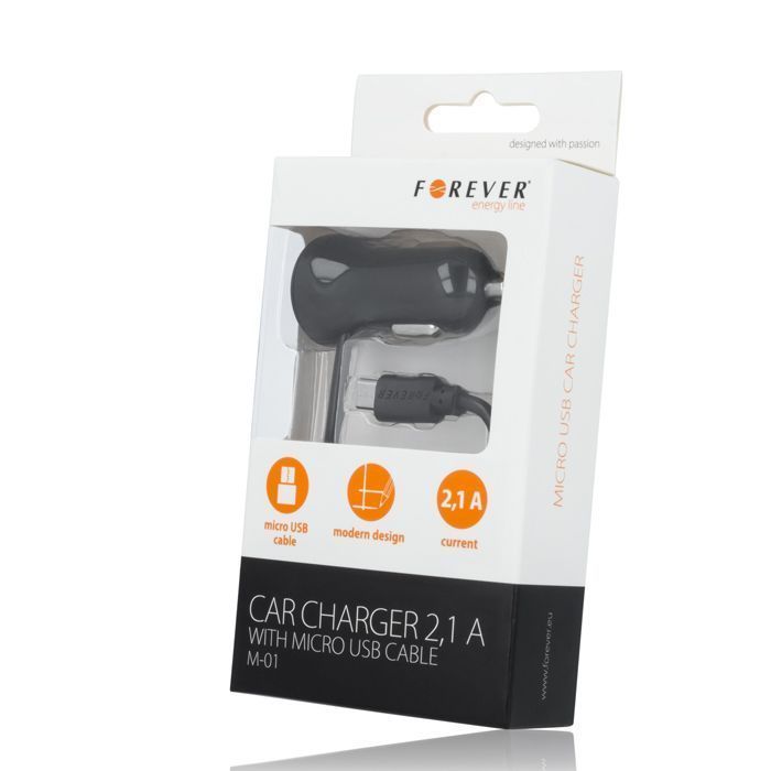 Auto nabíjačka Forever micro USB 2,1A M01 čierna