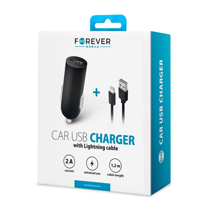 Auto nabíjačka Forever M02 USB 2A s lightning káblom