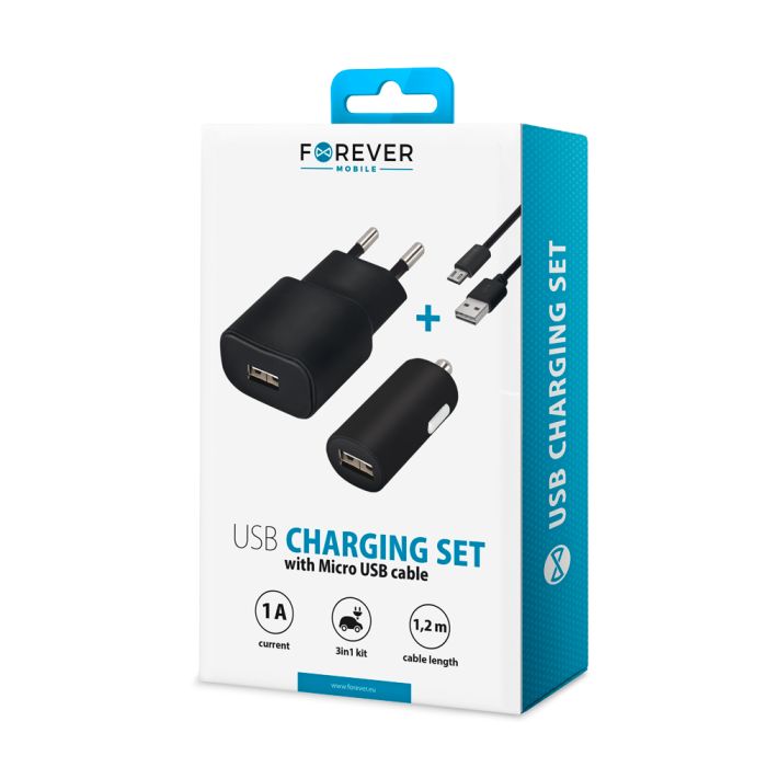 Nabíjací set Forever USB 1 A s káblom micro USB čierny