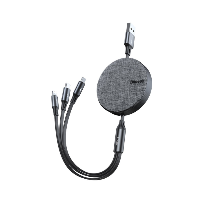 Baseus Fabric 3in1 CAMLT-BYG1, USB-A na Micro/Lightning/USB-C, 3.5A, 1.2m, Dark Gray