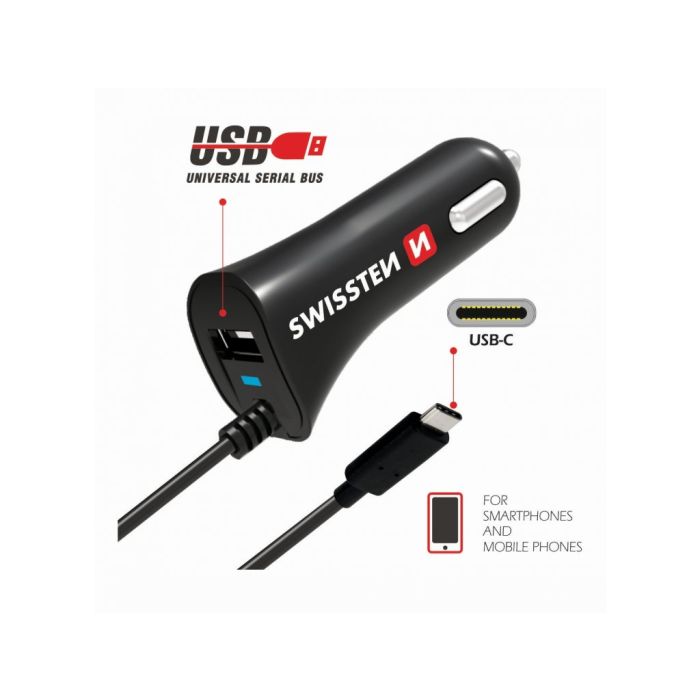 Autonabíjačka Swissten CL USB typ- C A 2,4A čierna