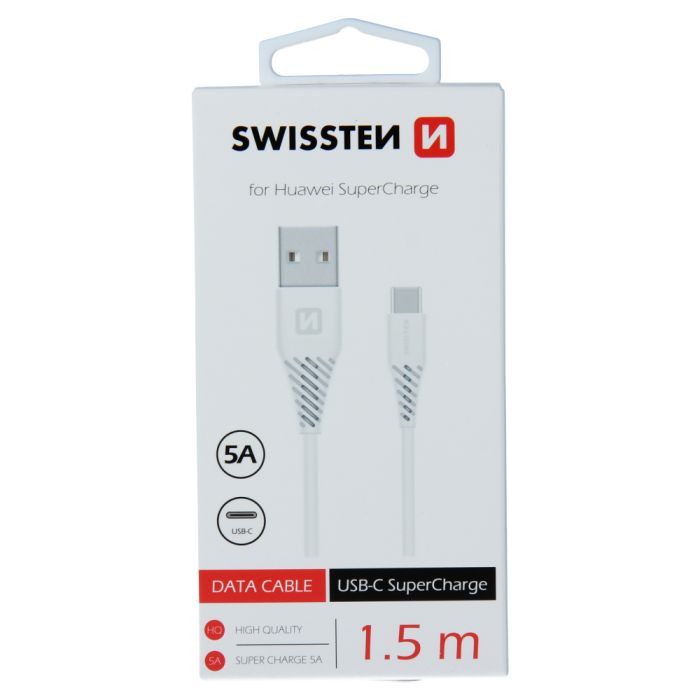 Kábel Swissten USB/USB-C 5A 1,5 m biely