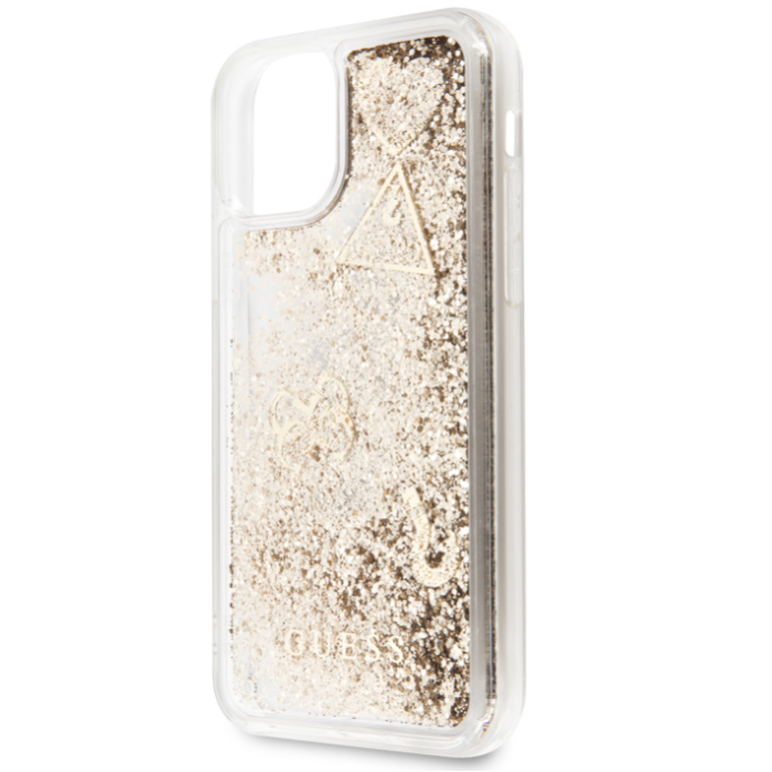 GUHCN58GLHFLGO Guess Glitter Hearts Zadní Kryt pro iPhone 11 Pro Gold (EU Blister)