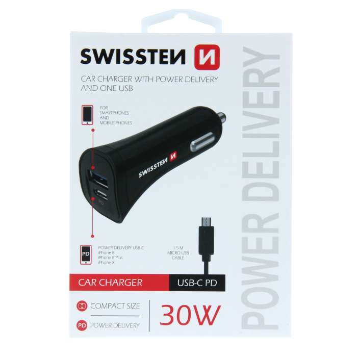 Adaptér Swissten Cl USB-C 2,4 A + kábel micro USB čierny