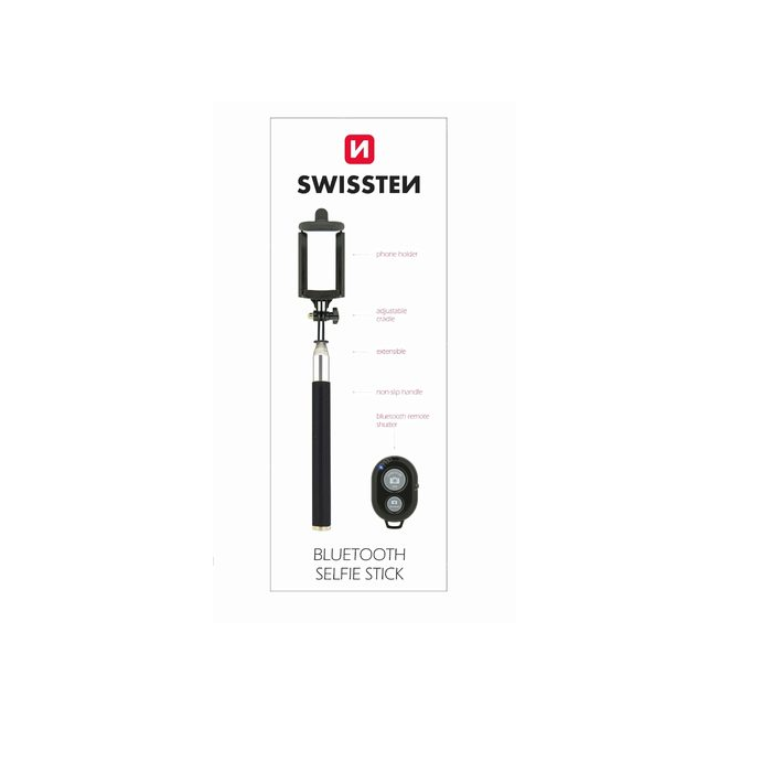 Selfie tyč Swissten Bluetooth čierna
