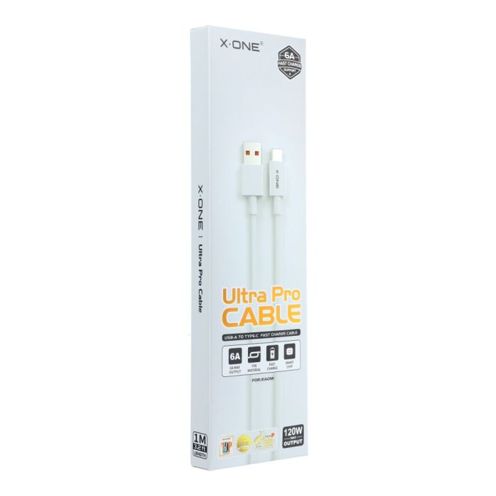 Kábel X-ONE USB-A/USB-C 1M; 6A; max 120W Xiaomi chip - biely (blister)