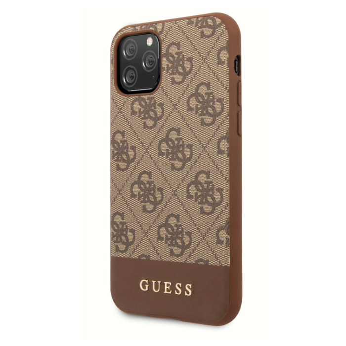 Plastové puzdro na Apple iPhone 11 GUHCN61G4GLBR Guess Stripe hnedé 